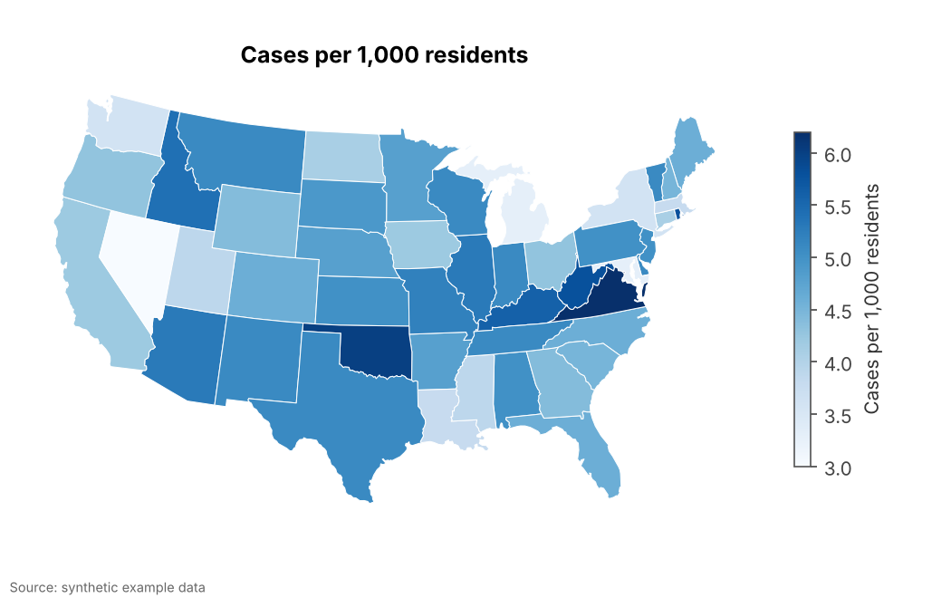 The same data shown honestly: Cases per 1,000 residents show where the risk is actually higher.